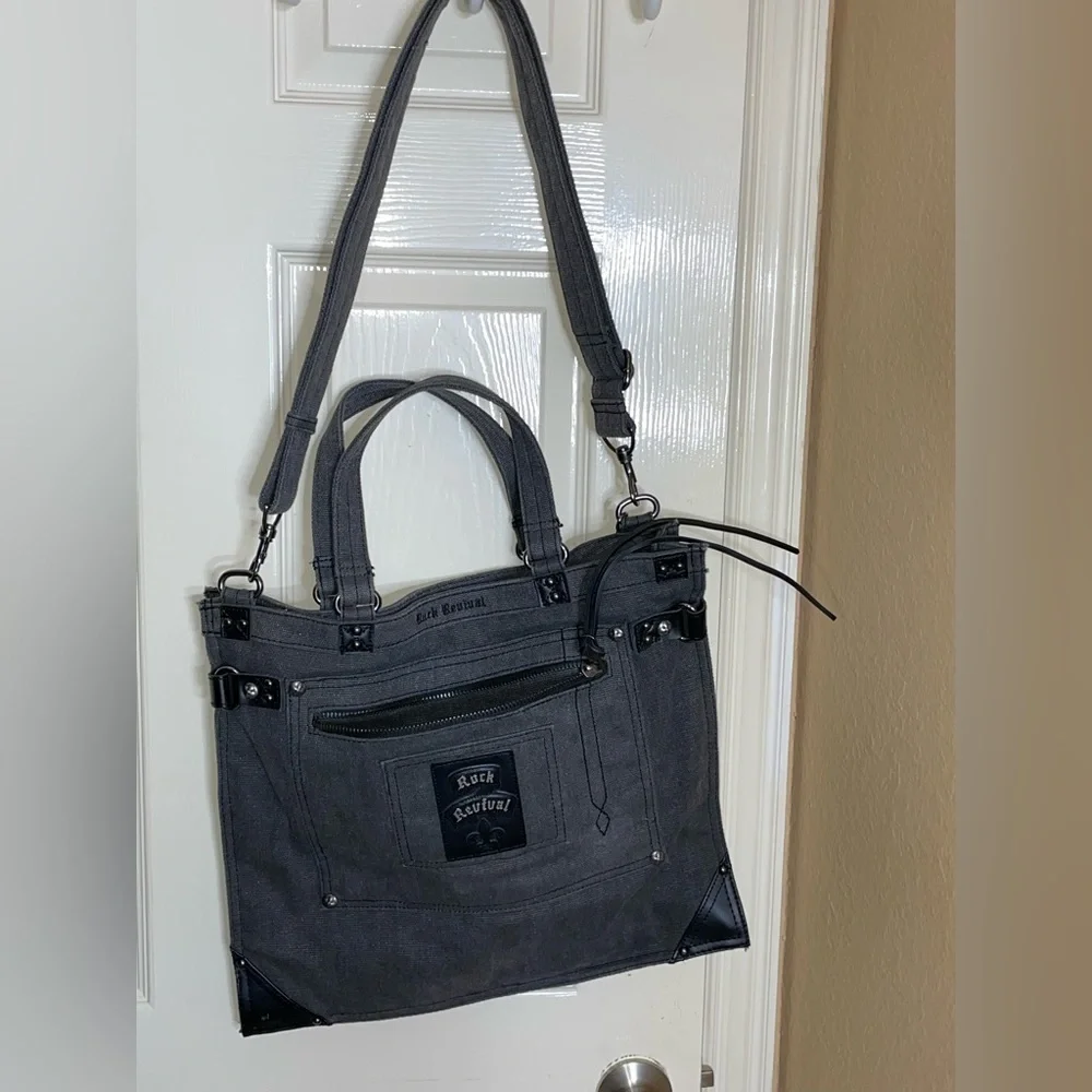 ROCK REVIVAL Gray Canvas Messenger Bag, Crossbody, Shoulder Tote13x16‌‌
